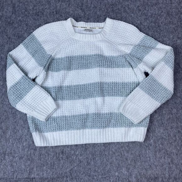 Bear Paw Sweaters - Bearpaw Women’s Chenille Sweater Chunky Knit Striped White & Gray Size Large